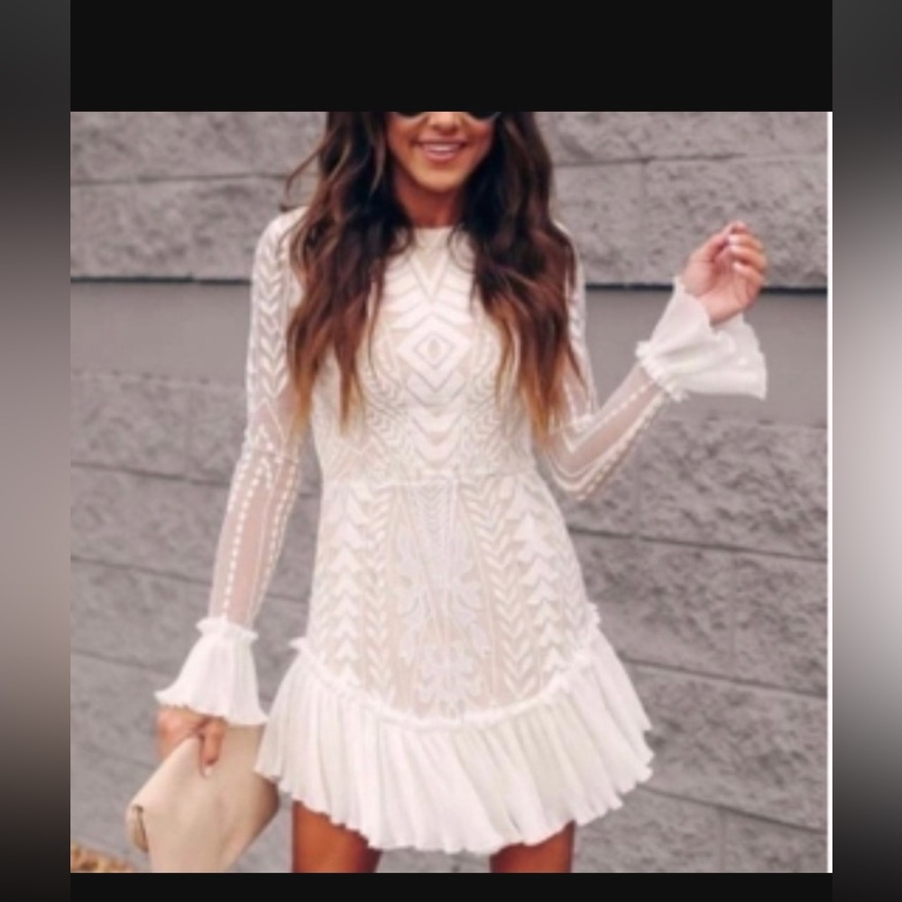 White bridal party lace long sleeve dress